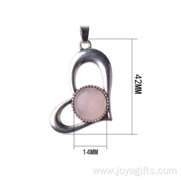 Rose Quartz Heart Alloy Pendant Silver Plated